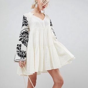 Free People White Linen Peasant Dress